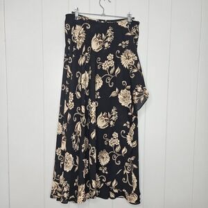 Lizsport 12 Floral Wrap Maxi Skirt Women's Black 100% Polyester Button Closure